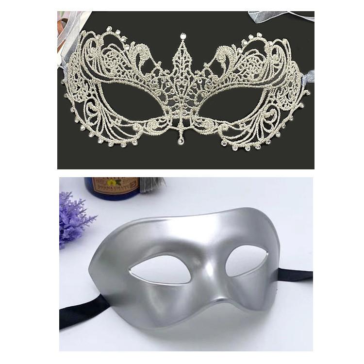 Mask Couple Halloween Set With Rhinestones And Lace For Holiday Party Costumes