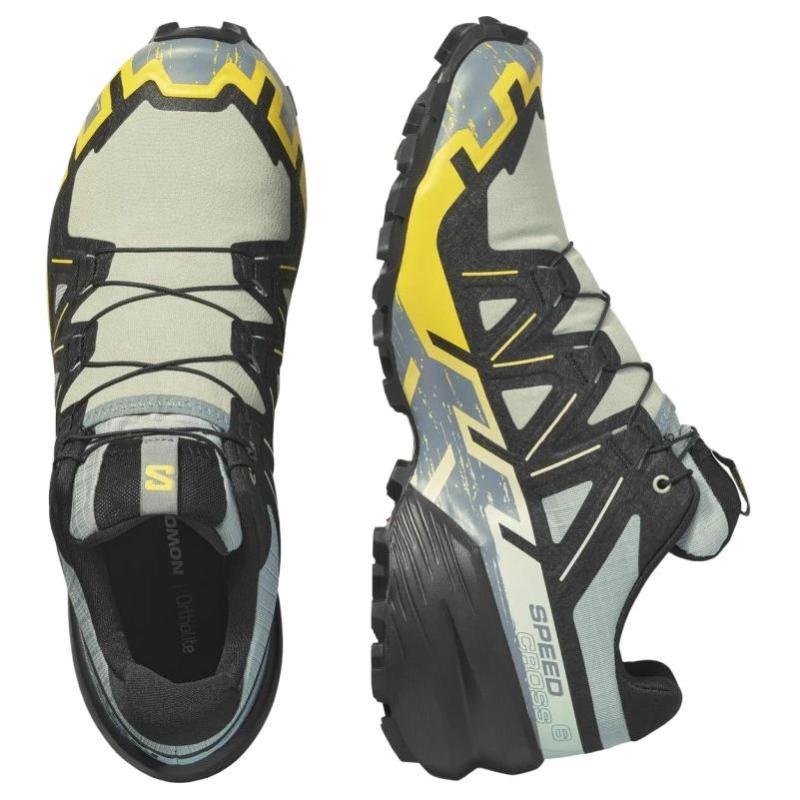 SALOMON Speedcross 6 Support Lightweight Running Shoes Men's Black Gray Yellow Sneakers 479805