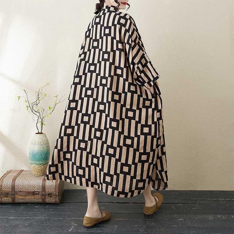 2025 Printed Stand Neck Loose Extra-Large Size Vacation Dress