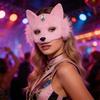 Maska Ochronna na Twarz na Imprezę Pluszowy Lis Wzór Strój Karnawałowy Maska Ochronna na Twarz z Dekoracją ze Sztucznych Kamieni Szlachetnych Halloween Cosplay Akcesorium na Przyjęcie Urodzinowe