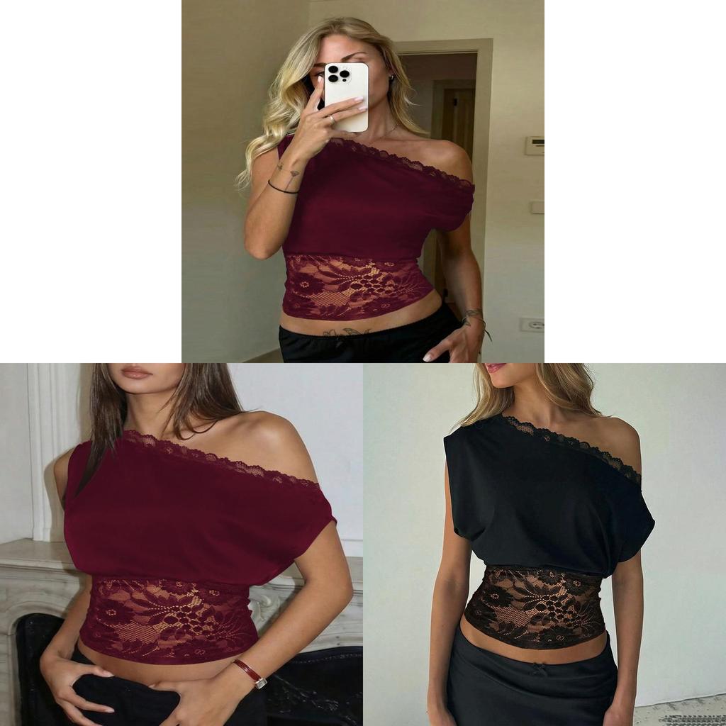 Canotta sexy con inserti in pizzo e scollo asimmetrico per lo streetwear estivo