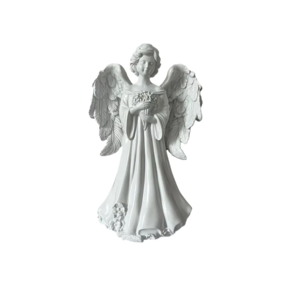 A Nordic-Style Pure White Guardian Angel Statue with a Bouquet Design, a Healing Ornament for Home Decoration, the First Choice for Gift-Giving and Cr