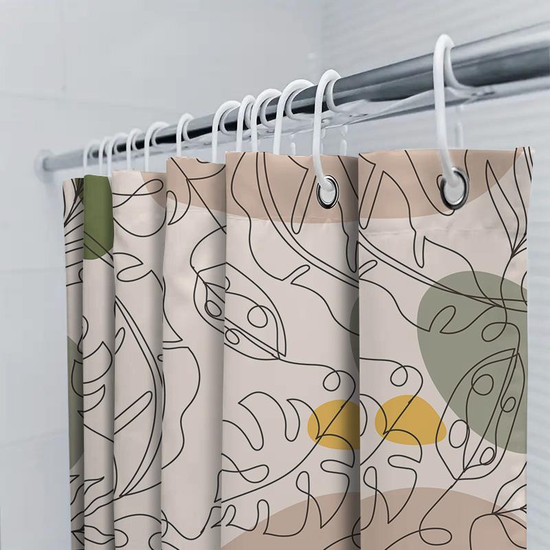Modern Bathroom Shower Curtain With Leafy Floral Print Luxurious Home Decor For Your Bathtub Or Walk-In Shower Area (Beige Green