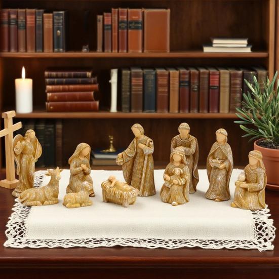 Nativity Scene Set for Christmas Indoor Decor 10 Piece Resin Nativity Figurine