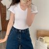 Europäischer Stil Einfarbig U-Ausschnitt Damen Slim Fit Baumwoll-T-Shirt - 2024 Sommer Kurzarm
