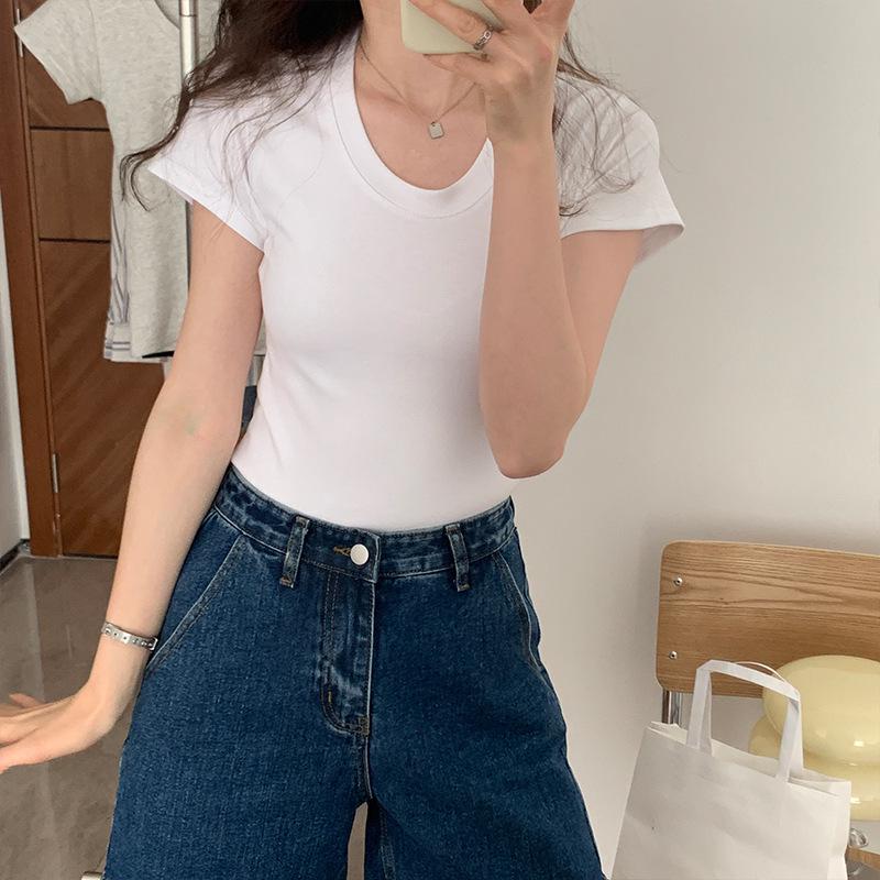 

Women s White Short-Sleeve Shoulder-Tee, 2025 Summer Collection Small