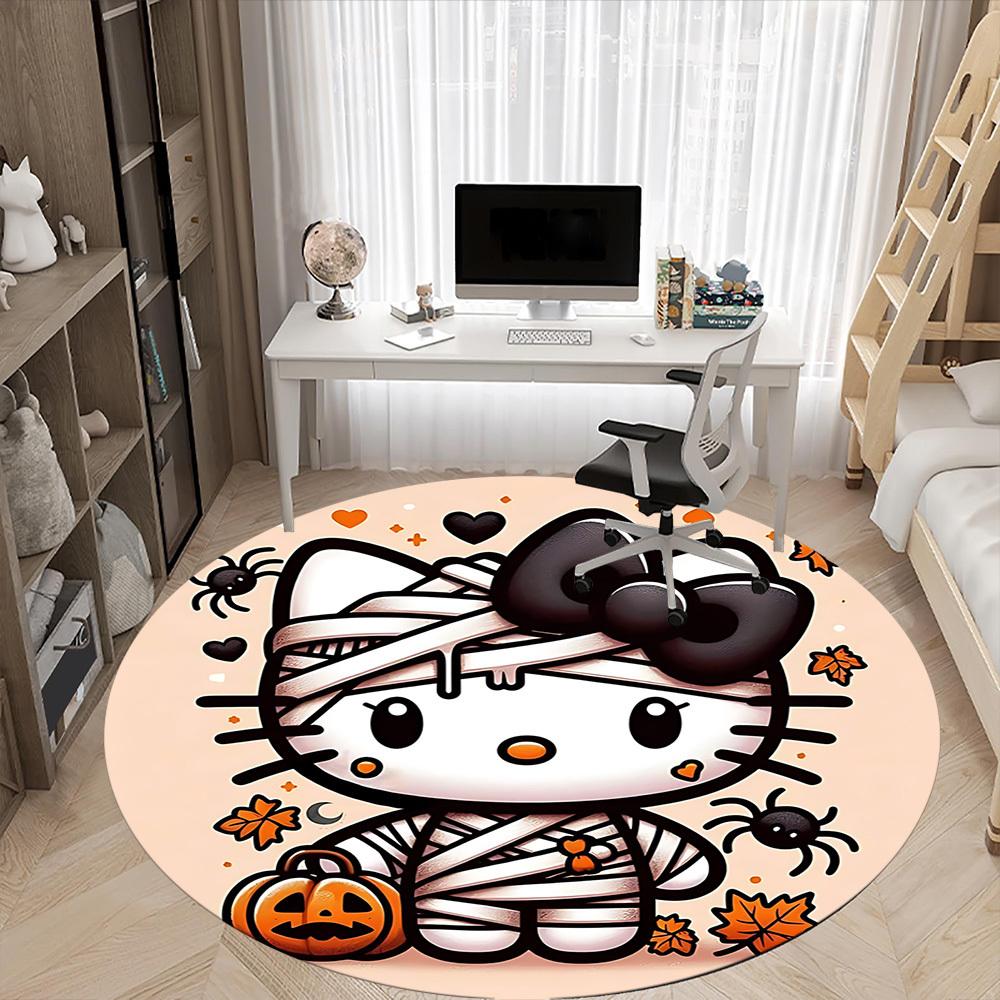 Halloween Hello Kitty Office Round Area Rug, Indoor Mat Suitable For Office,Bedroom Living Room Home Decor, Room Deco a0908122