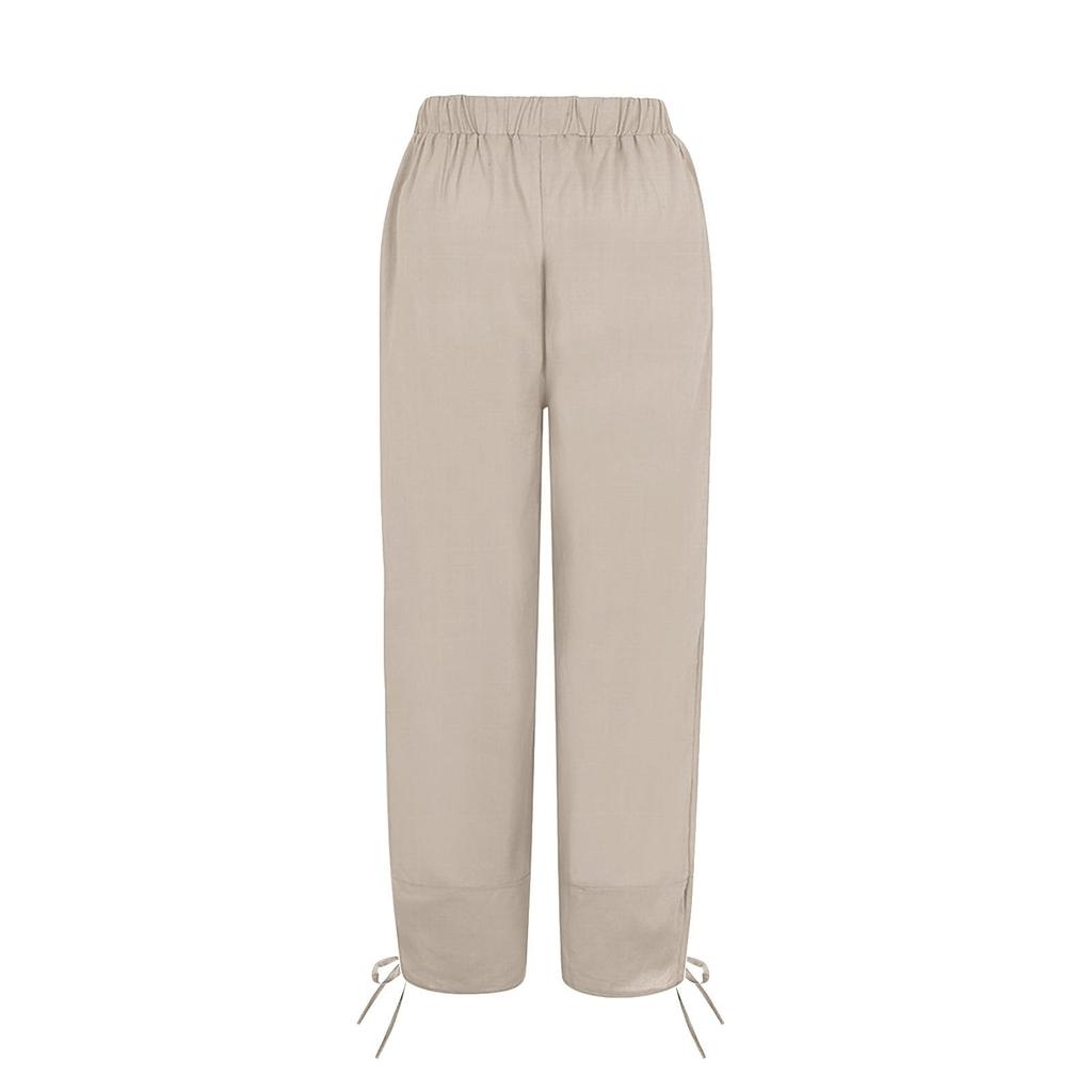 Hosen für Damen, lässig, Sommer, einfarbig, elastisch, hohe Taille, Baumwolle und Leinen, lockere Hosen, Crop-Hose