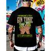 Black T Shirt with Gin Tonic Graphic And Italian Text for Casual Wear And Street Style