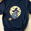 Hippo Witch Hat Riding Broom Stick Zoo Animal Lover T-Shirt, Funny Halloween Hippopotamus Costume Tee, Cute Animal Magic Shirt, Spooky Trick