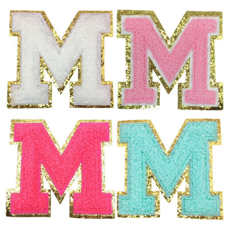 4Pcs Chenille Letters Patches Embroidery Iron On Letters Patch Appliques For Clothing Sticker Diy Accessories Large Size: 8.2Cm
