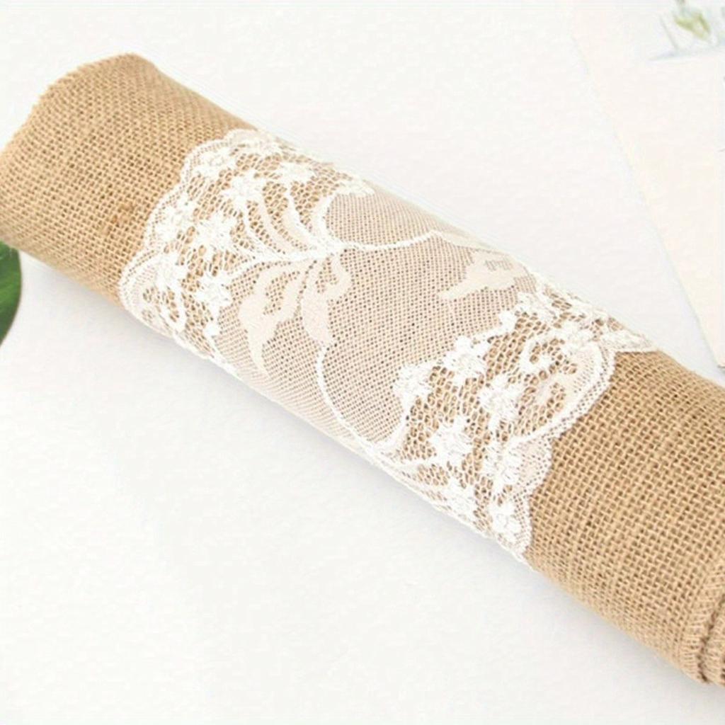 1pc Natural Jute Burlap Lace Table Runner, 12 X 108 Inch Rustic Table Runner for Country Thanksgiving Christmas Baby Wedding Party Table Decor