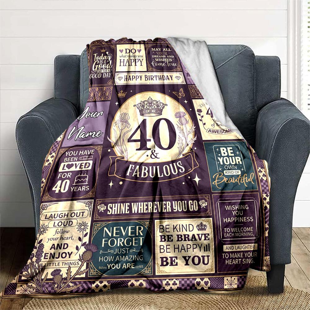 Happy 40Th Birthday Celebration Blanket Personalized Name Soft Warm And Versatile For Sofa Bed Office And Travel Machine Washable Comfortable In All
