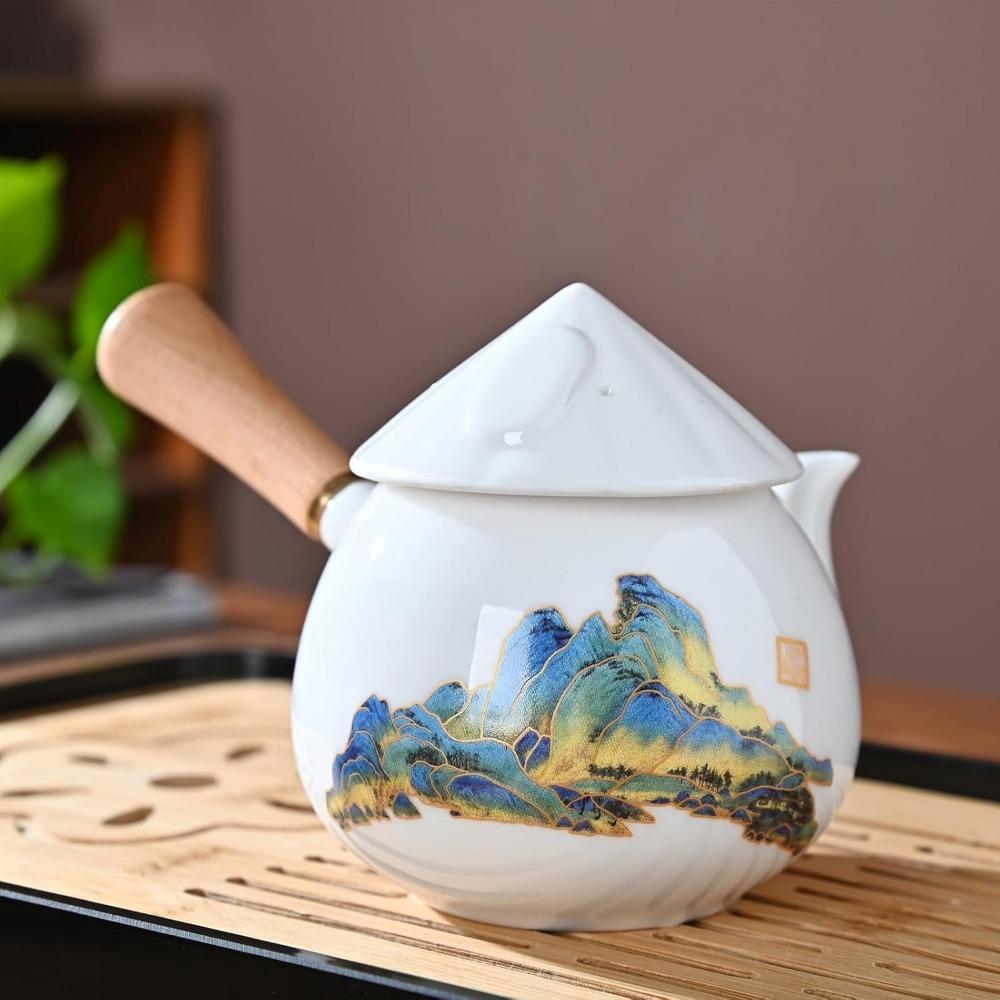 Chinese tea set, white jade tea set, Kung Fu tea set, Kung Fu tea set, 6 cups portable ceramic tea set large