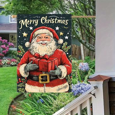 Santa Claus & Holly Christmas Garden Flag , Double-Sided, Durable Polyester, Perfect for Outdoor Yard Decor, Best for Christmas
