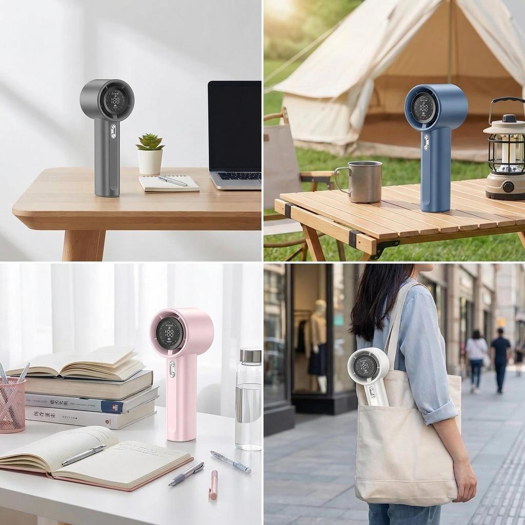 Handheld High-Speed Fan with USB Charging & Digital Display