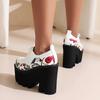 Ultra High Waterproof Platform Wedge Heel Raised Breathable Pumps Embroidered Floral Punk Style Lace Up Polyurethane Sole Pumps