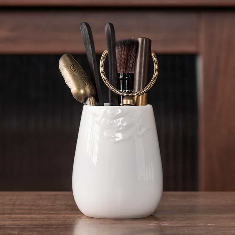 Suet Jade Porcelain Tea Ceremony Six Gentlemen Accessories Tea Needle Teaspoon Tea Clip Pen Holder Tea Brush High-grade Chinese Pen Holder