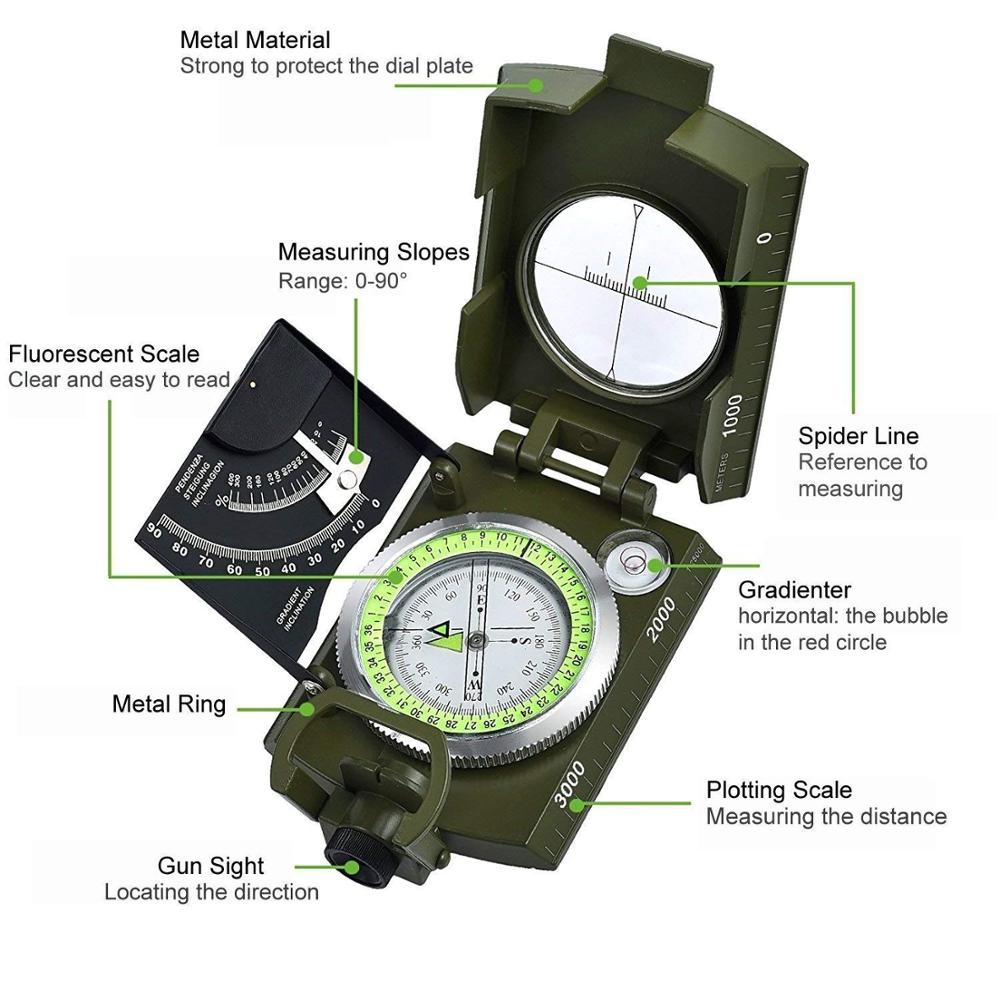 Boussole Magnétique Géologique Marine Multifonctionnelle Imperméable avec Effet Lumineux pour Randonnée en Plein Air, Voyage, Camping