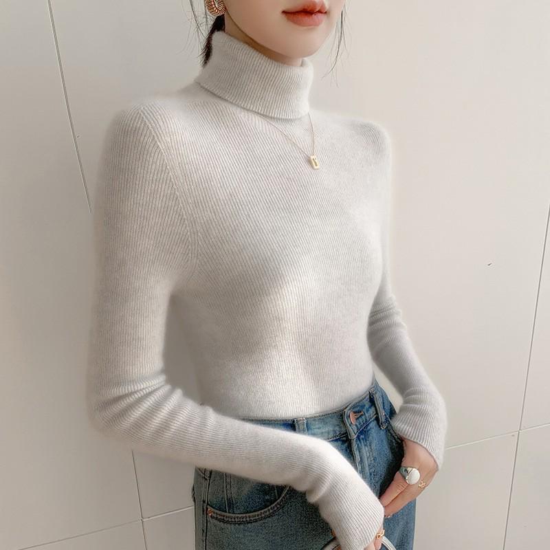 Women's Slim-fit Cashmere High-neck Sweater, Pullover Knitwear, New Autumn/Winter Style, Tight-fitting Base Layer.