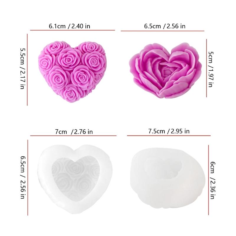2Pcs Flower Heart Silicone Molds Food Grade Silicone Temperature Resistant for Candle Soap Chocolate Cake Baking Molds