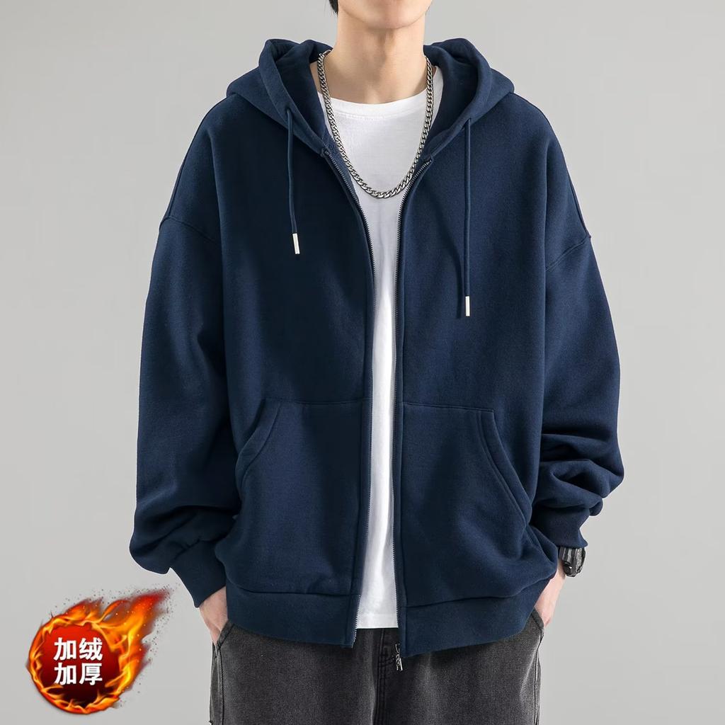 Factory Straight Hair 2025 Autumn and Winter Hooded Fleece Sweater Men's Loose Ins Trendy Brand Casual Solid Color Boys Coat