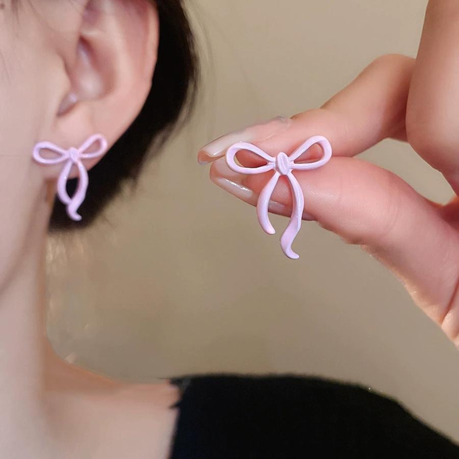 Spray Painted Bow Earrings with A Light Luxury High-End Feel Simple Exquisite Earrings Sweet Fashionable New Earrings Jewelry