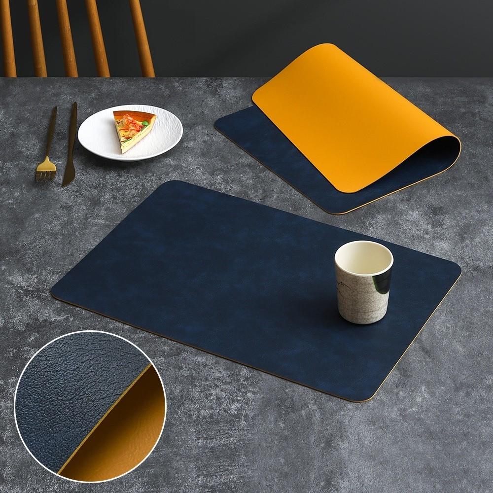 New Washed Square Placemat Double-Sided Wipeable PU Leather Placemats Heat Resistant Kitchen Table Mat Cowhide Pattern Placemat