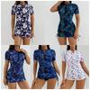 Women's Printed Swimsuit Sports Set - European & American Style, Short Sleeve Surf Suit 2025