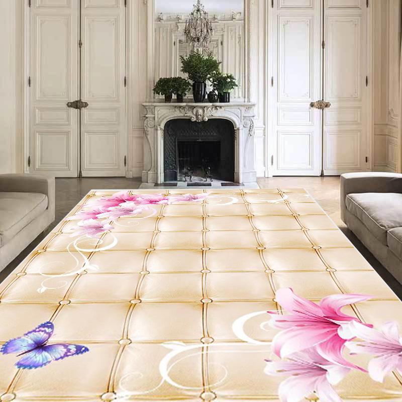 Gorgeous Pink Rose Carpets Living Room Household Decoration Sofa Table Area Washable Anti-slip Soft Floor Mat Bedroom Decor Rugs