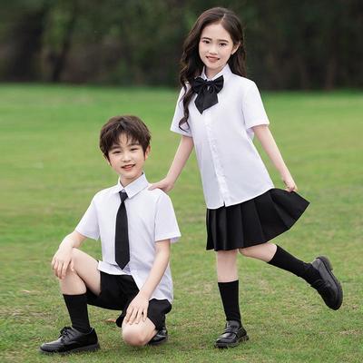Summer Primary School White Short-Sleeved Uniform Set for Graduation, Performances, and Choir.