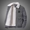 Men Autumn Winter Solid Color Casual Jacket Coat Lapel Long Sleeve Flap Pockets Corduroy Outwear Zipper Placket Fleece Lining Coat