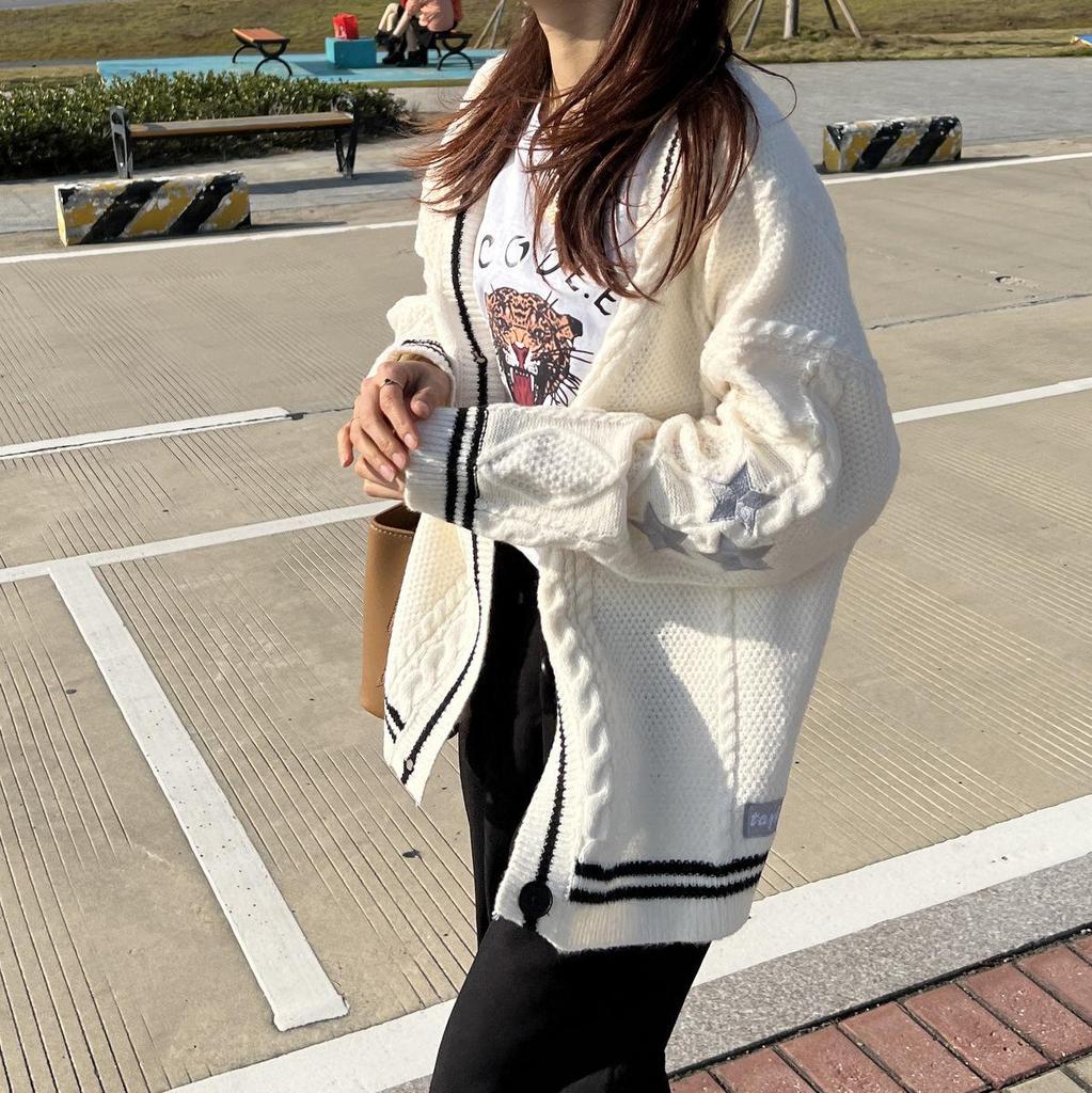 Japanese Style Soft Girl Sweater - Taylor Swift Inspired Star Embroidery Cardigan