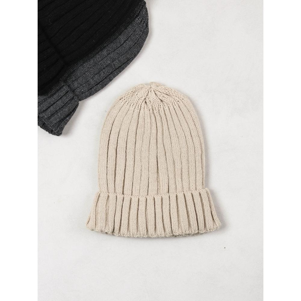 Daiso Solid Color Ribbed Beanie beige