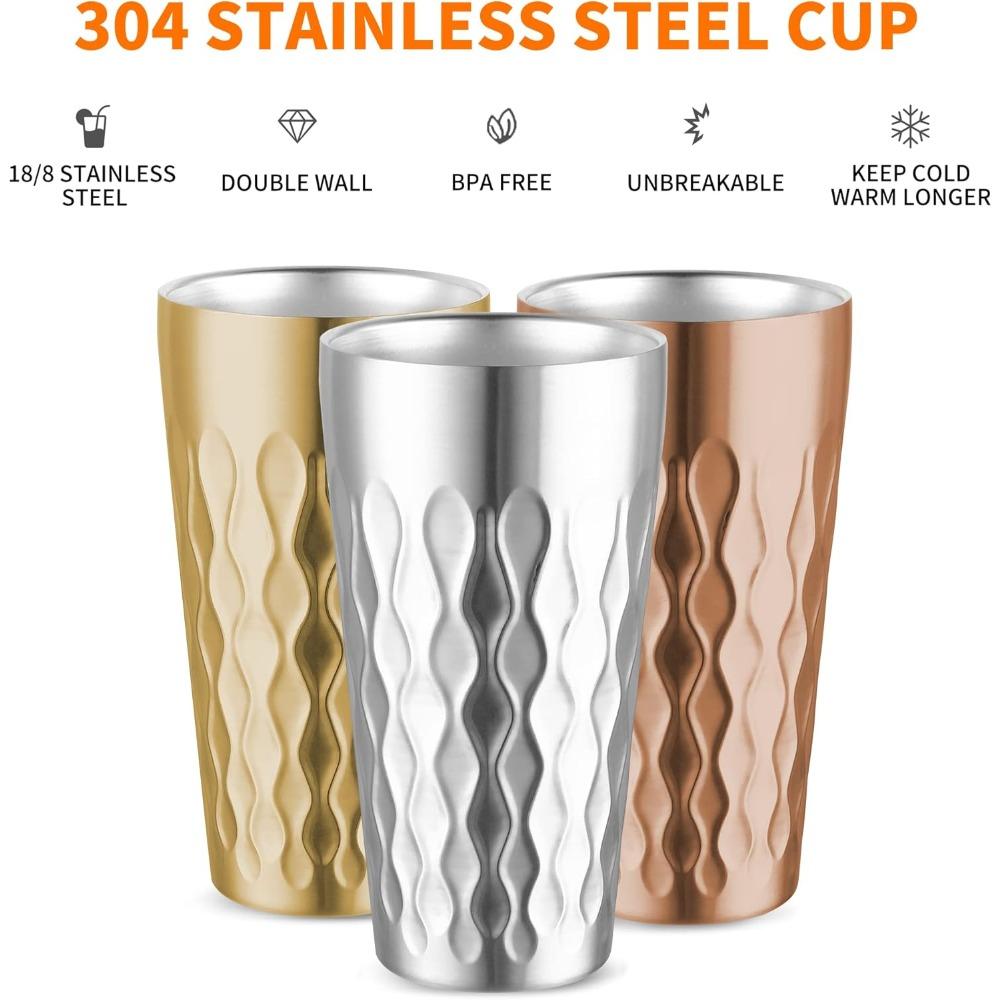 Stainless Steel Double Layer Beer Mugs Wave Pattern Water Cup Reusable Wine Tumbler Coffee Cup for Restaurants Home Outdoor Tool