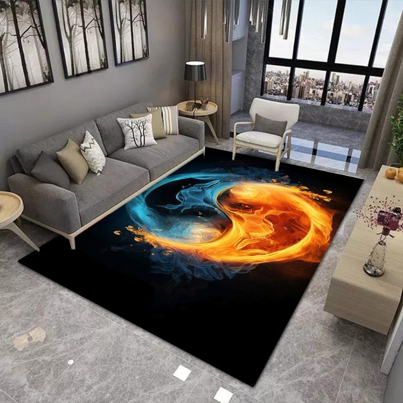 Yin Yang Tai Chi Diagram Großer Flächenteppich Rutschfester Verschleißfester Teppich für Wohnzimmer Schlafzimmer Weiche Bodenmatte Heimdekor Mode