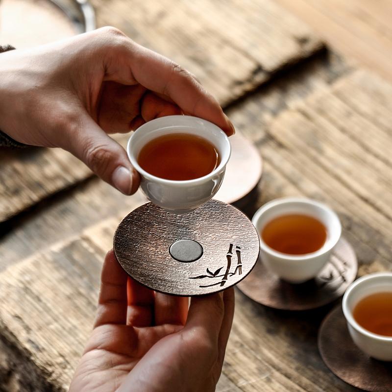 Creative solid wood tea coaster Kung Fu tea set accessories household Japanese anti-scalding heat insulation pad tea coaster