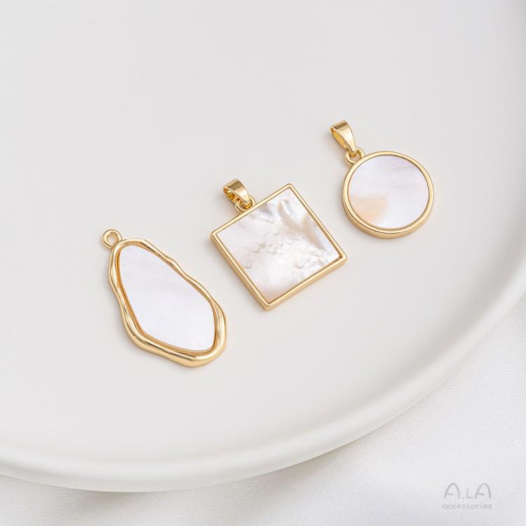 14K Gold-Filled Natural Shell Pendant: Square Tag, Round & Irregular Oval DIY Jewelry Accessories