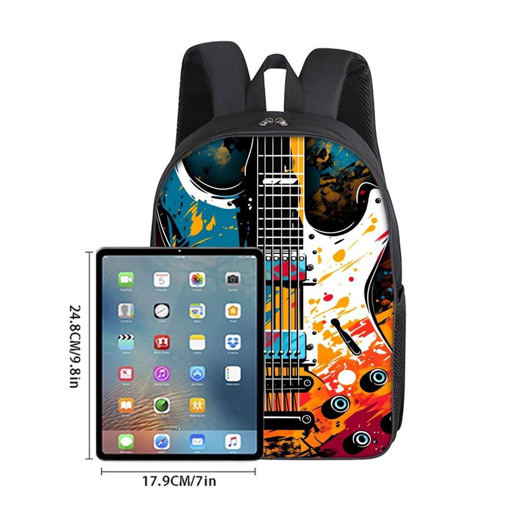 Guitar Printing Single Layer Backpack for Boy and Girls Best Gifts 2D Flat Cartoon School Bags for Children