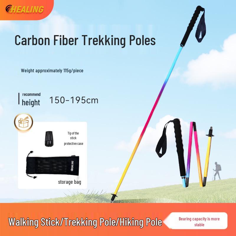 OKHEALING Carbon Fiber Telescopic Trekking Poles - Folding Hiking Gear for Men & Women 130 cm