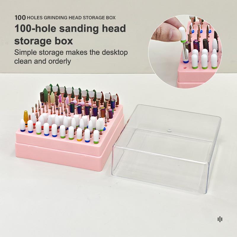 100 Löcher Nailart Bohrer Aufbewahrungsbox Schleif-Polierkopf Bit Halter Display Nagelbohrer Organizer Kunststoff Nagelständer
