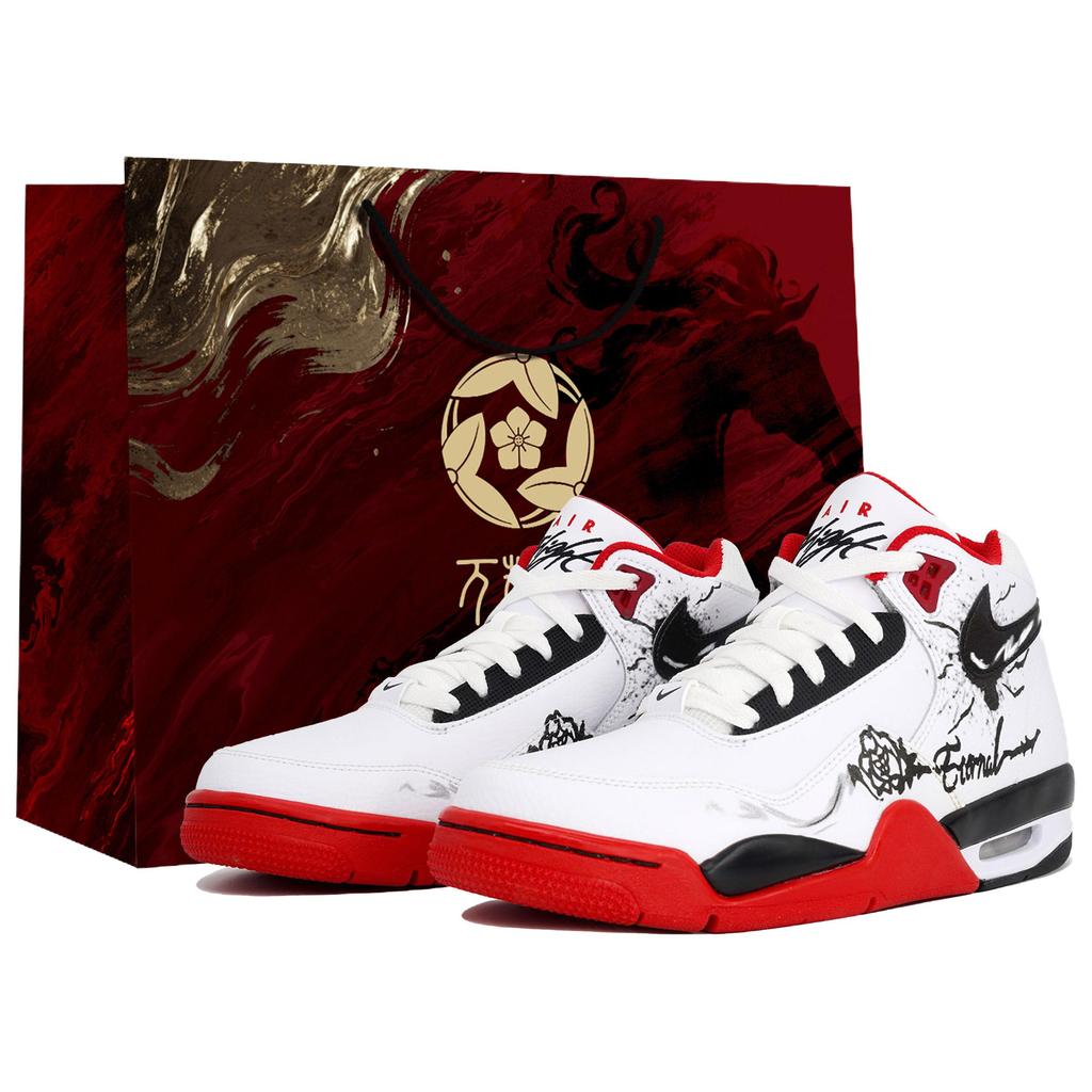Nike Flight Legacy Slip Resistant Abrasion Resistant Mid Top Vintage Basketball Shoes Unisex Red White BQ4212-100(Team113-S-BOX)