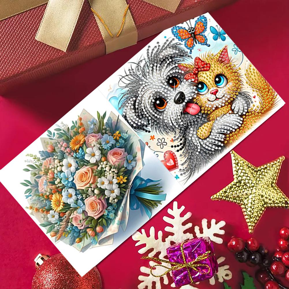 6PCS DIY Rhinestone Diamond Art Mosaic Postcards Animal Designs Diamond Art Handmade Cards Thank You Cards and Holiday Blessings