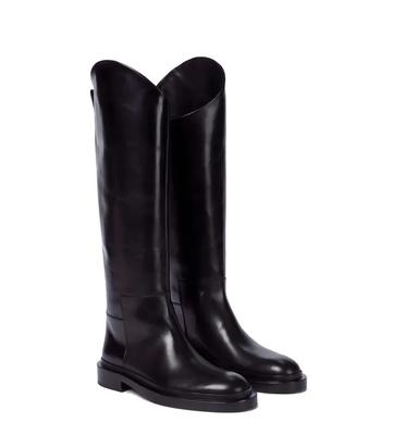 European and American Ladies Fashion Round Toe Knee Length Flat Leather Boots, Size 34-46 Women's Knight Boots