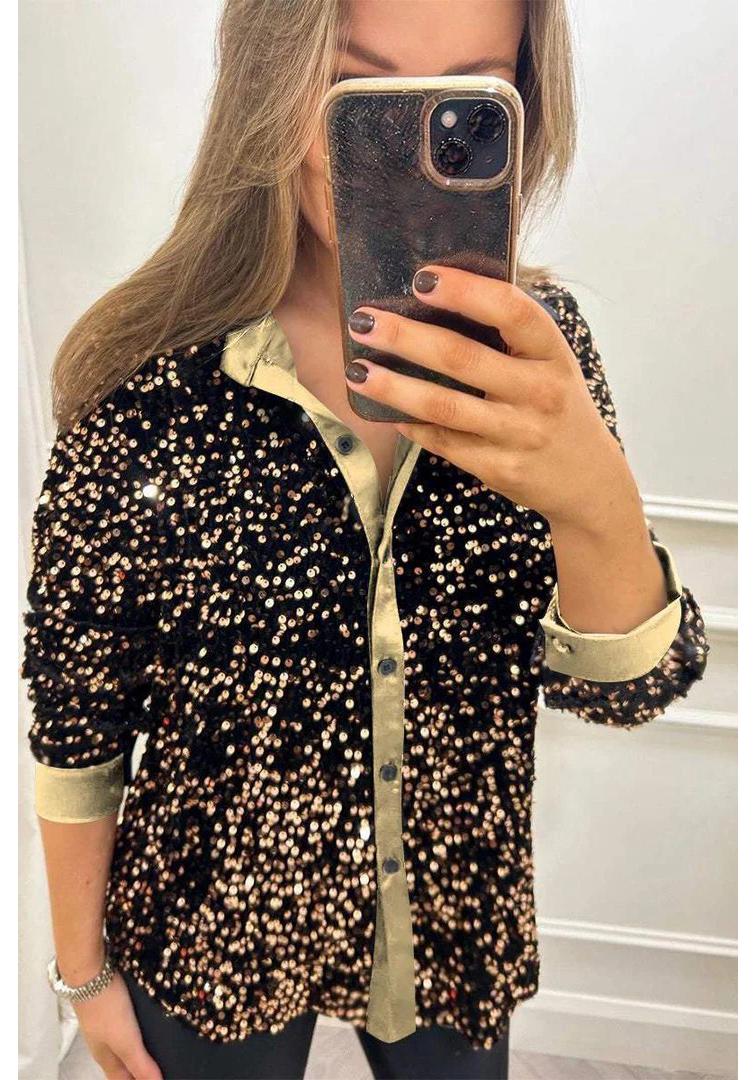 2024 Autumn/Winter Women s Sequin Long Sleeve Loose Casual Shirt S