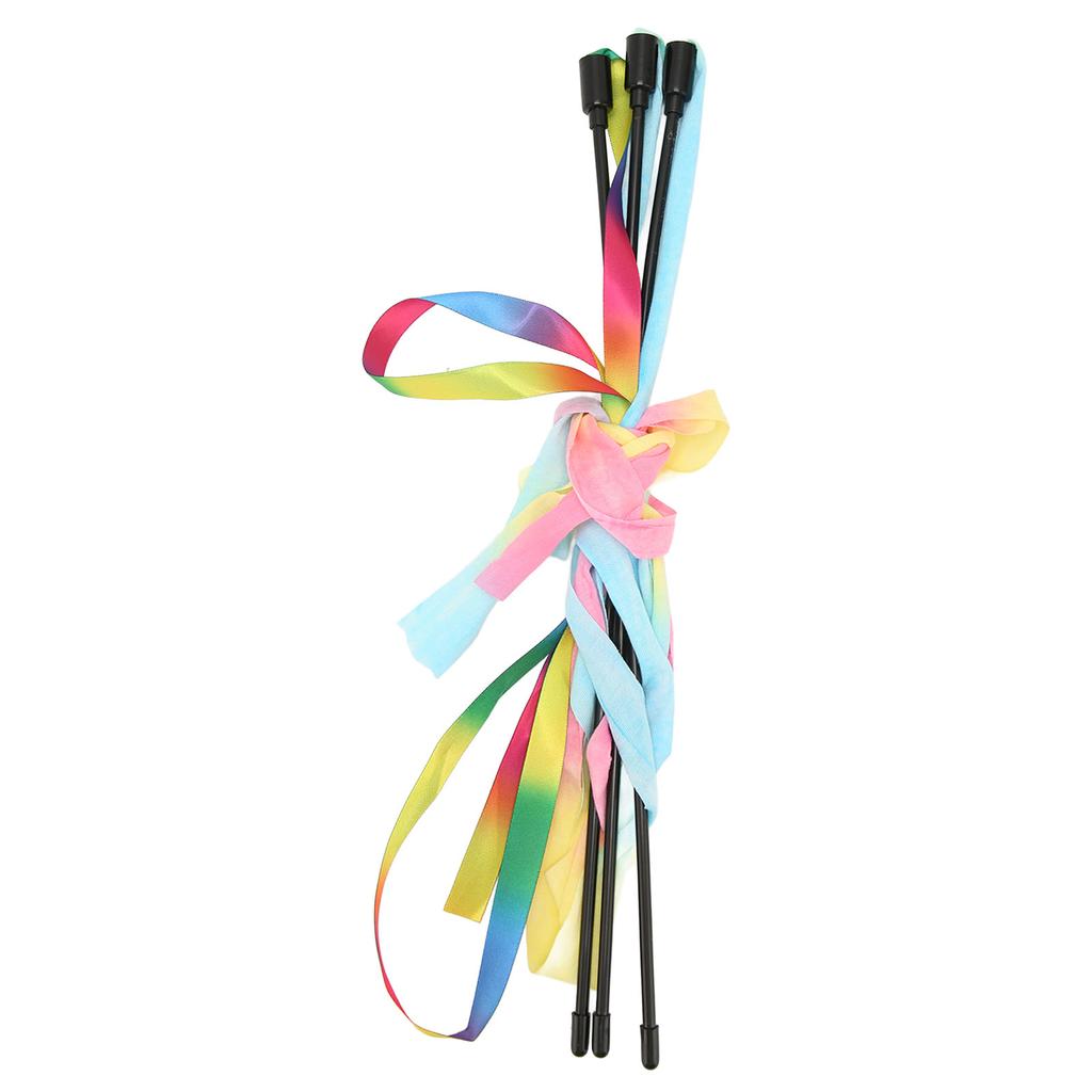 Ribbon Cat Wand Colorful Boredom Relief Funny Interactive Cat String Stick Toy for Kittens 3pcs