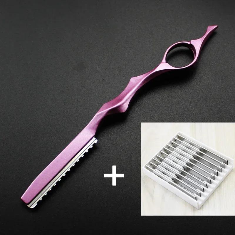 1 Thinner Razor +10 Pieces Blades Barber Thinning Razor Safety Hairdressing Razor Salon Hair Cutting Knife Shaving Tools Barber