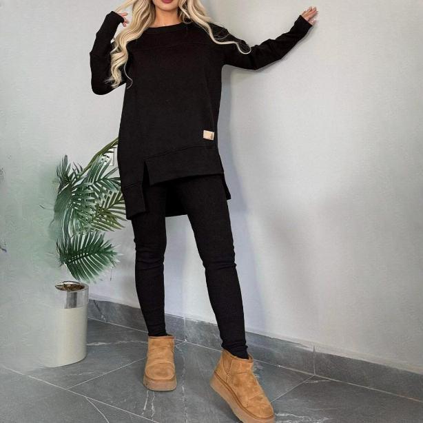 

Женский спортивный костюм, толстовка, свободный нестандартный топ + леггинсы, брюки, 2 предмета, повседневный спортивный комплект из двух предметов XXL чёрный