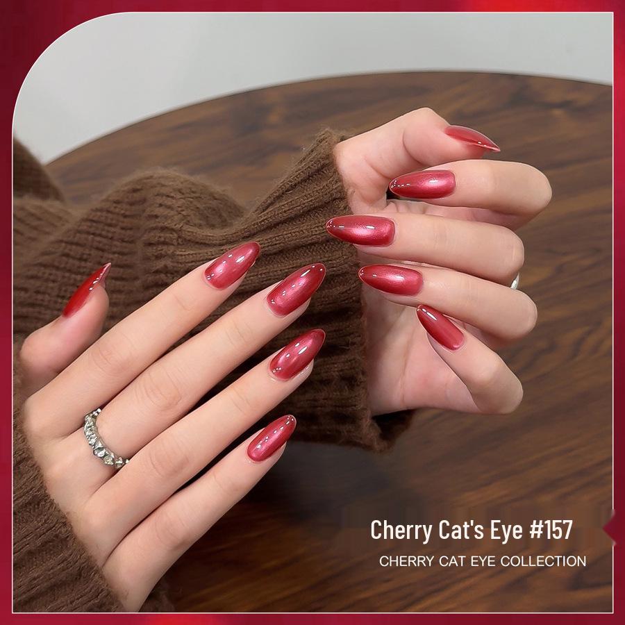 2026 New Year Cherry Cat Eye Nail Gel - Autumn/Winter Edition In Whitening Wine Red with Glass Beads for Nail Salon Exclusive