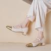 Mode eckige Zehenpartie Goldleder Patchwork mittelhohe Absätze Schuhe Frau dicker Absatz Knöchelriemen Pumps bequem Mary Janes Schuhe für Frau
